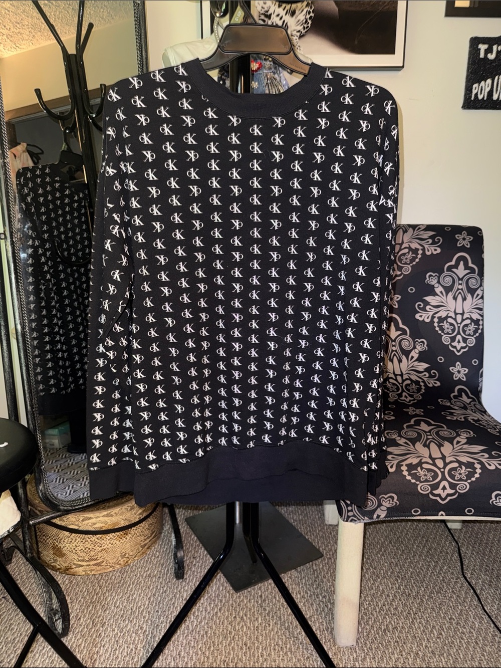 Calvin Klein Black Crewneck with White CK Monogram